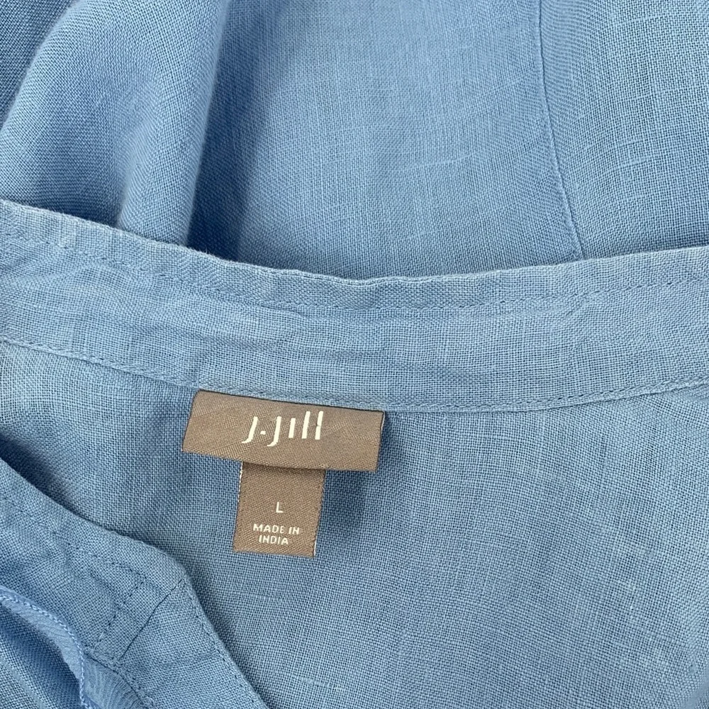 J Jill Linen tunic blouse shirt top blue button chambray blue ruffle trim Large